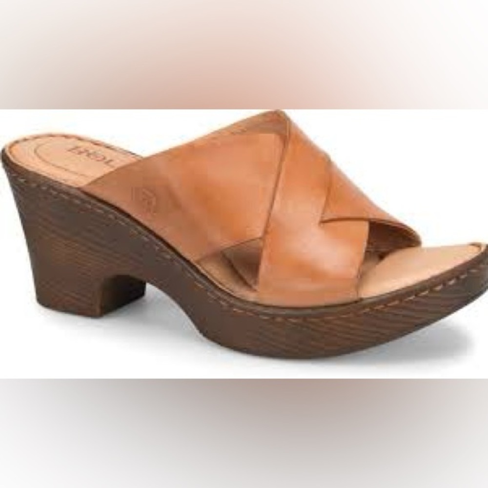 Born Coney Sandals Heel Leather Brown size 10